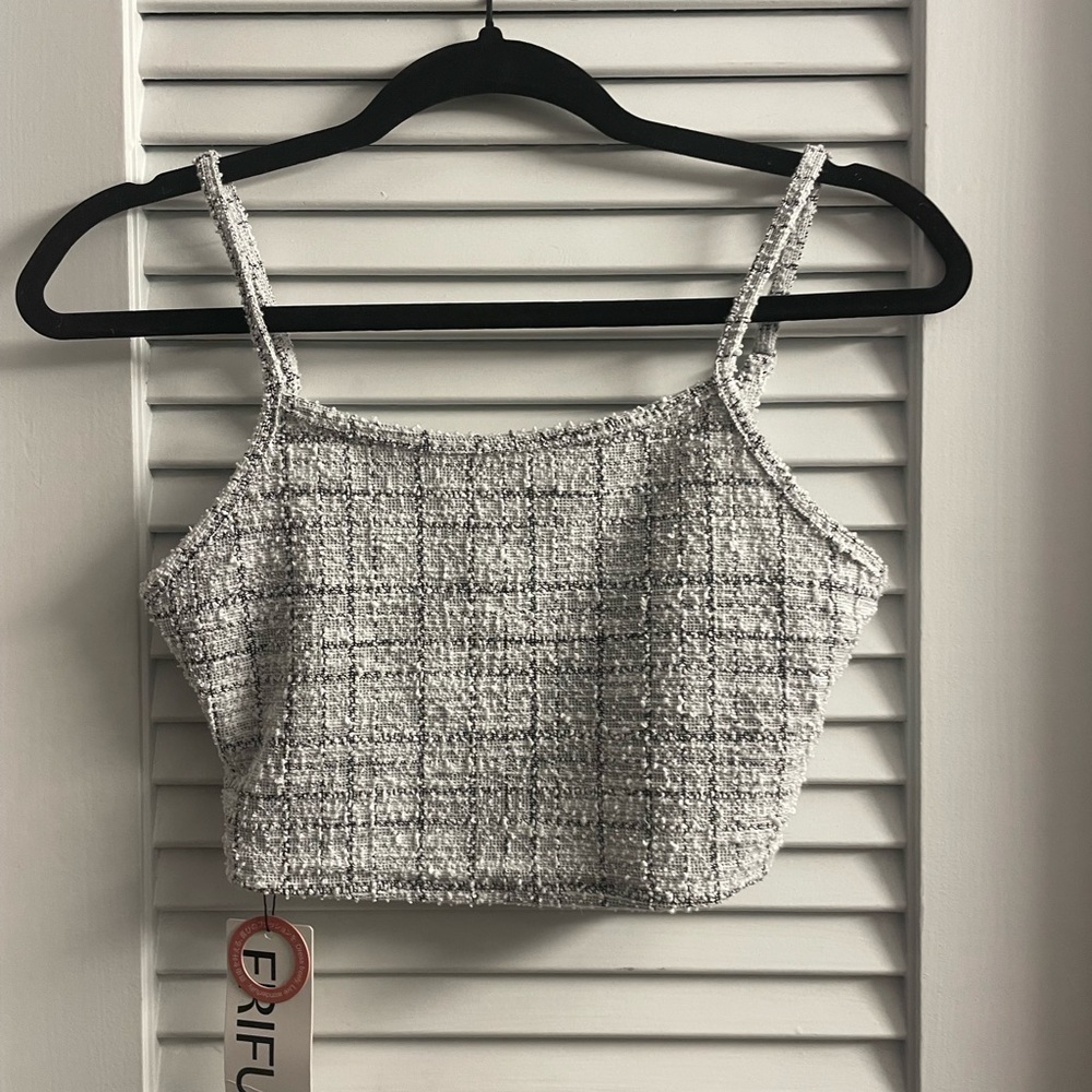 Friful SHEIN NWT Plaid Tweed XS Cropped Top w/Adjustable Shoulder Straps
